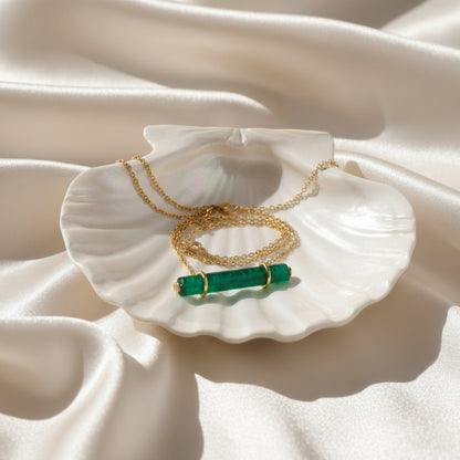 Montecito Emerald Green Onyx & Vermeil Crystal Bar Necklace and Stud Earring Set