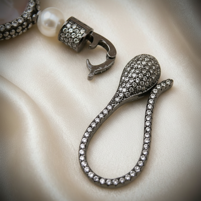 Montecito Noir Mother of Pearl & Marcasite Jewelry Set – Coastal Luxury Necklace, Earrings & Bracelet
