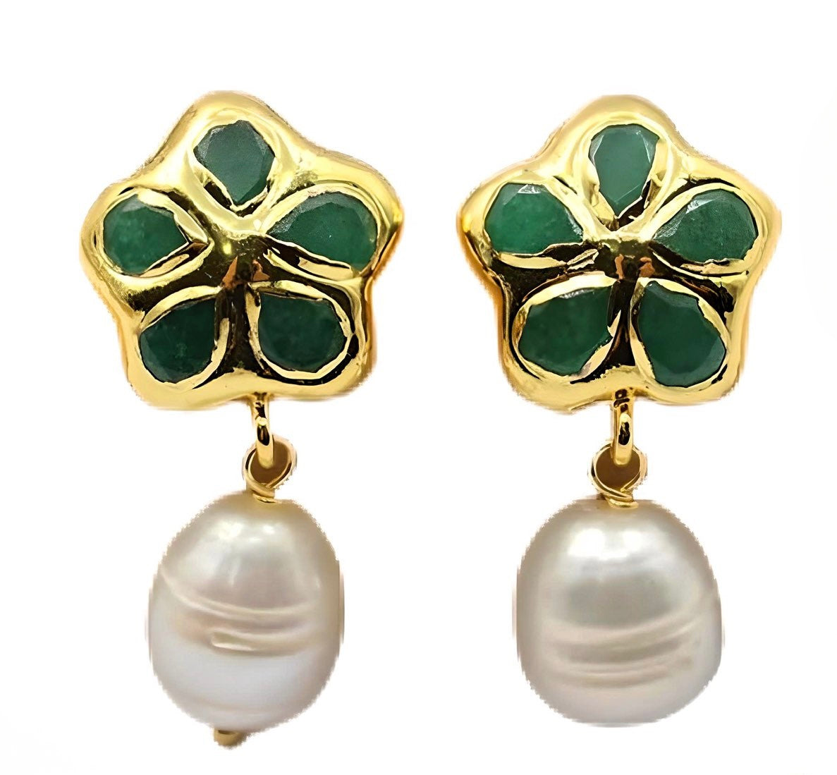 Jade & Freshwater Pearls Drop Earrings - Red or Green Jade