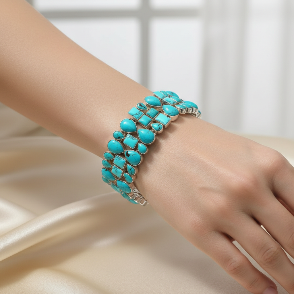 Capri Santa Rosa Turquoise Statement Bracelet – Sterling Silver Luxury Turquoise Jewelry