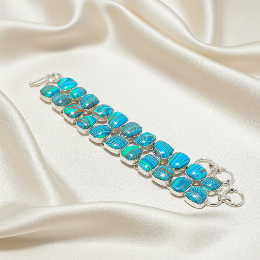 Capri Rainbow Calsilica Sterling Silver Statement Bracelet