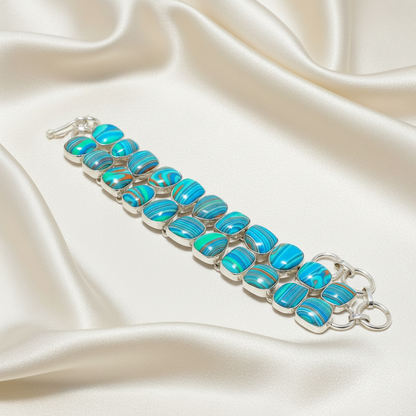 Capri Rainbow Calsilica Sterling Silver Statement Bracelet