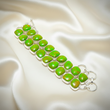 One-of-a-Kind Capri Verde Copper Turquoise Sterling Silver Statement Bracelet
