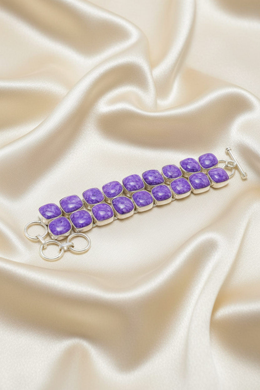 Montecito Rare Charoite Statement Necklace & Bracelet Set | Violet Sterling Silver Luxury Jewelry