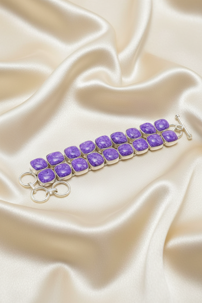 Montecito Rare Charoite Statement Necklace & Bracelet Set | Violet Sterling Silver Luxury Jewelry