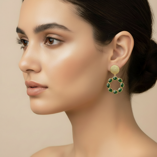 Green Quartz Gold Statement Earrings 2
