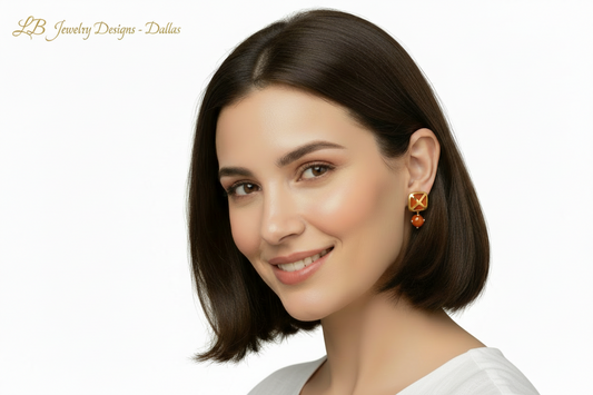 Orange Carnelian Gemstone Gold Stud Earrings 1”