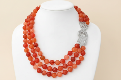 Capri Carnelian Triple-Strand Statement Necklace – AAAA Natural Red Carnelian & Pavé Silver Clasp Luxury Resort Jewelry