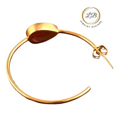Red Coral Gold Hoop Earrings