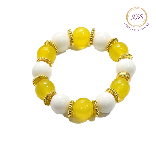 Lemon Quartz & White Alabaster Gold Accent Bracelet