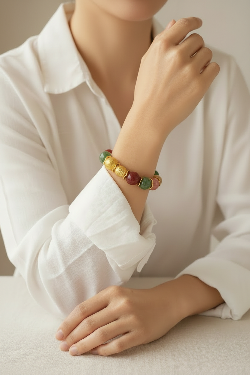 Montecito Riviera Gemstone & Gold Vermeil Statement Bracelet | Limited Edition Coastal Luxury