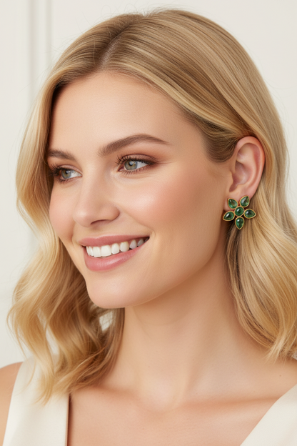 Green Diopside Quartz Stud Earrings