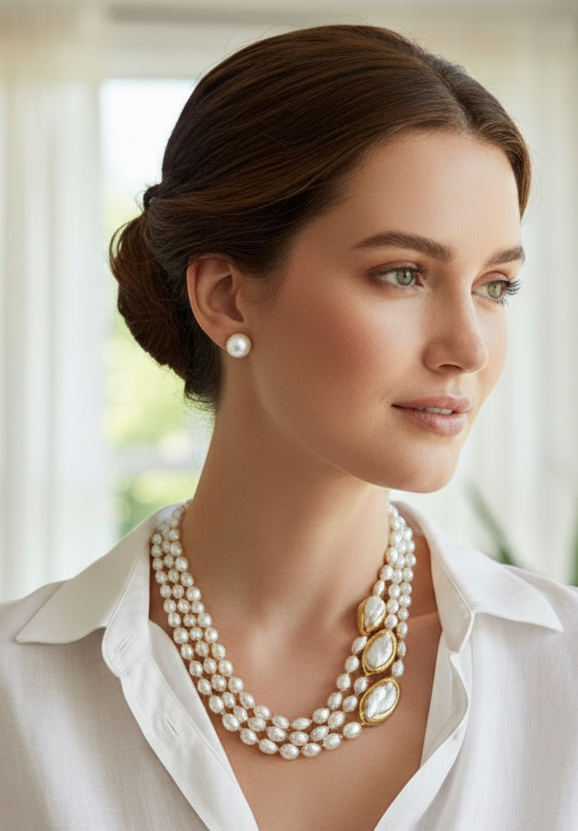 Capri Keshi Pearl Triple-Strand Statement Necklace – Baroque Freshwater Pearl & Gold Vermeil Luxury Resort Jewelry