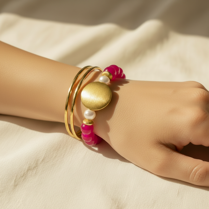 Capri Pink Rose Quartz & Pearl Vermeil Statement Bracelet