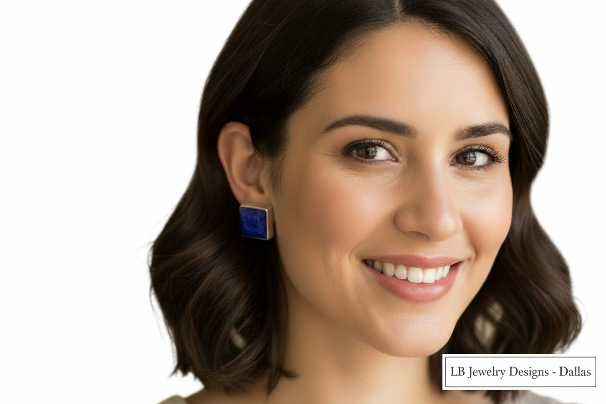 Lapis Lazuli Square Studs - Sterling Silver