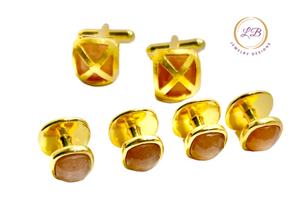 Cufflink Set - Criss Cross Orange Moonstone