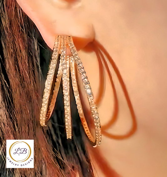 Gold Hoop Triple Circle Micro Pave Geometric Earrings