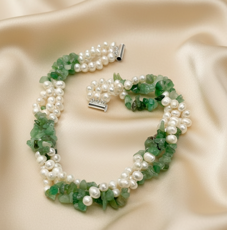 Ibiza Amazonite & Freshwater Pearl Triple-Strand Necklace: Coastal Luxury Statement Jewelry