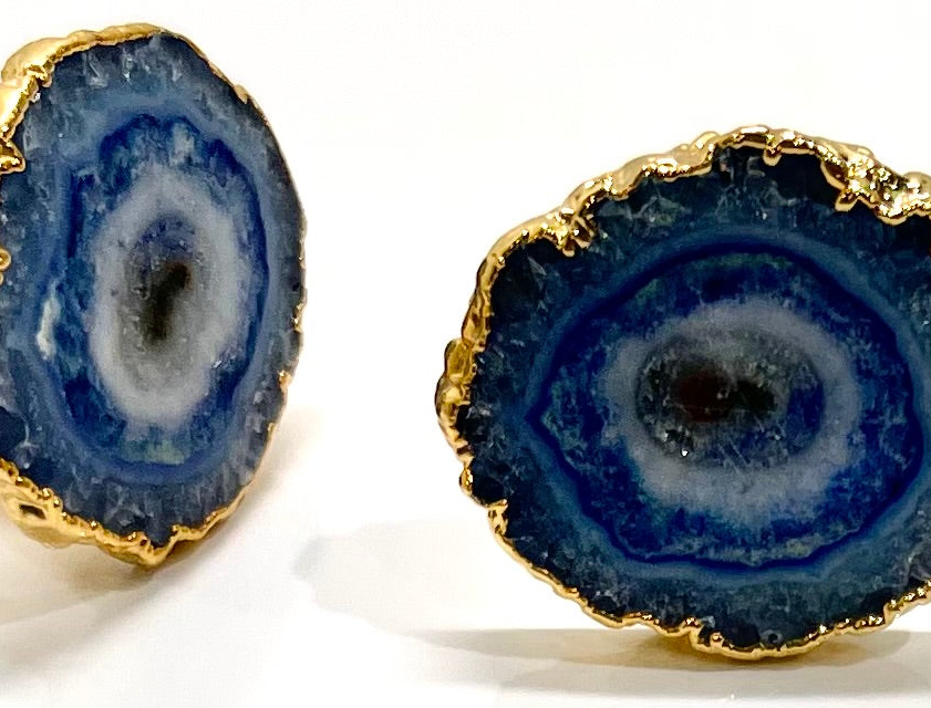 Montecito Midnight Blue Geode Agate Gold Cufflinks | One-of-a-Kind Luxury Men’s Cufflinks