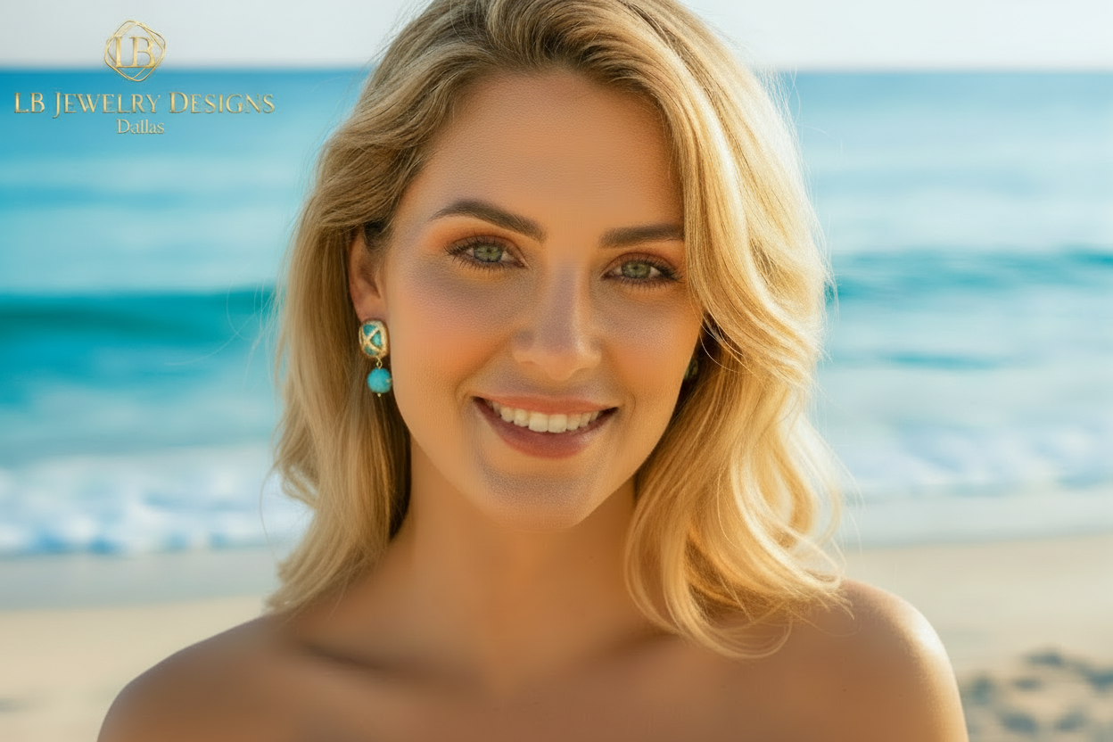 Capri Turquoise Criss-Cross Gold Vermeil Drop Earrings | Coastal Luxury Jewelry