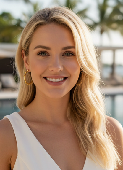 Capri 18k Gold Dotted Hoops: Lightweight Statement Hoops - Luxury Resort Jewelry