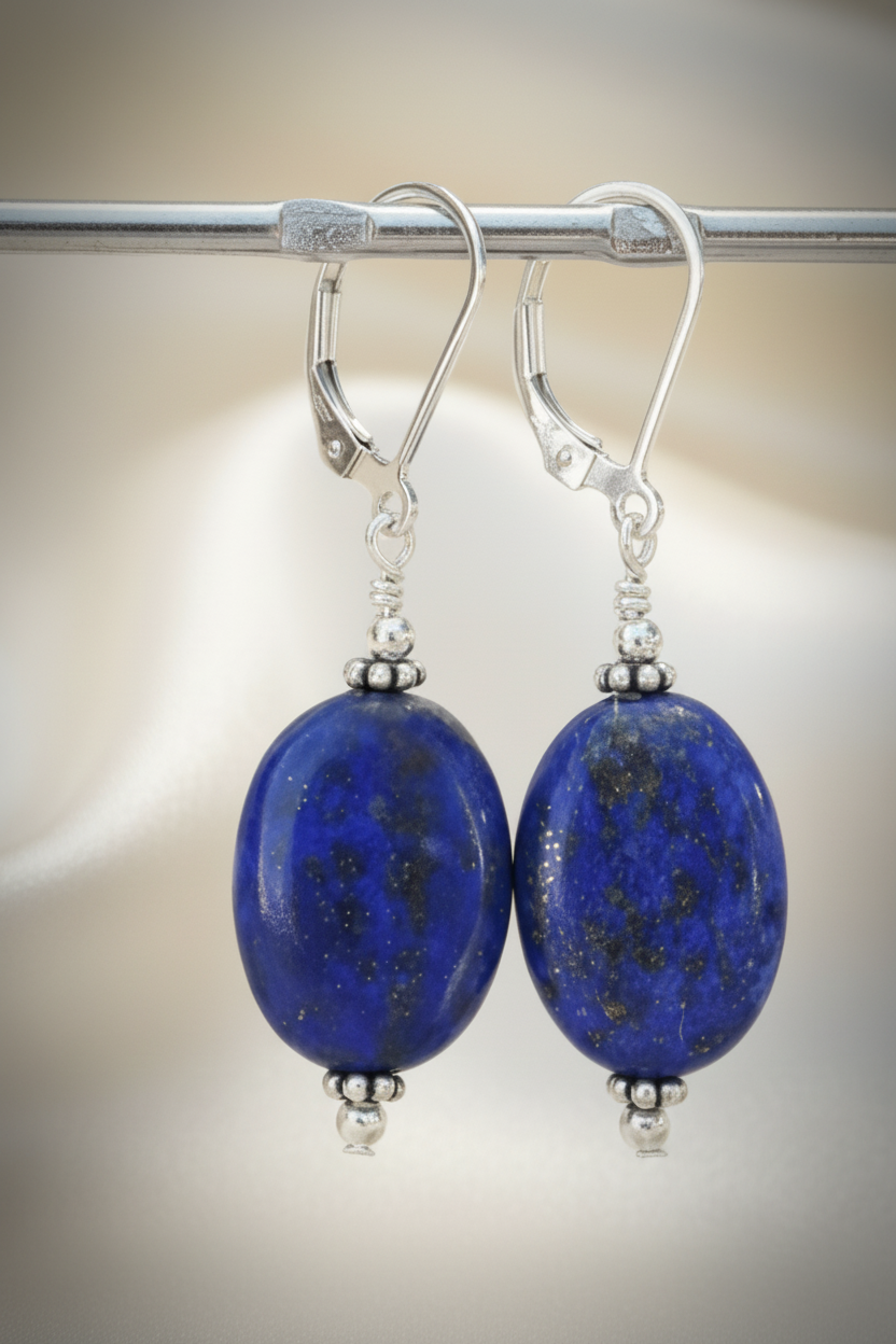 Montecito Lapis Lazuli Sterling Silver Dangle Earrings | One-of-a-Kind Blue Gemstone Statement Earrings