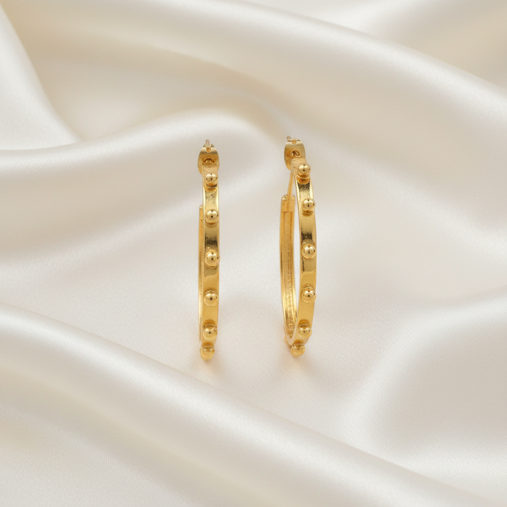 Capri 18k Gold Dotted Hoops: Lightweight Statement Hoops - Luxury Resort Jewelry