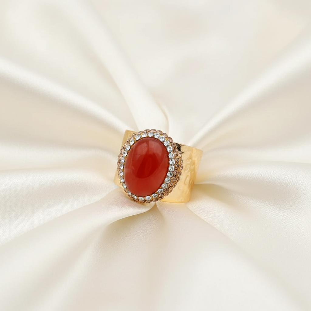 Capri Carnelian Pavé Adjustable Statement Ring | Gold Resort Cocktail Ring