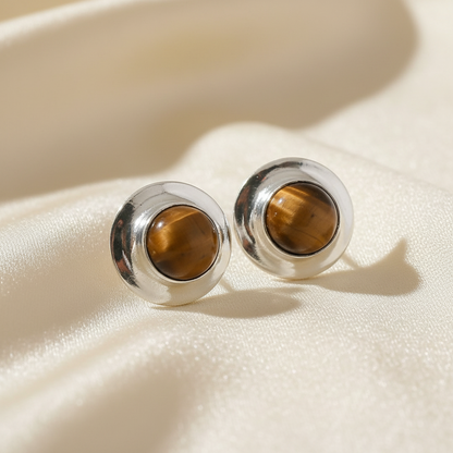 Montecito Tiger’s Eye Sterling Silver Jewelry Set – One of a Kind Tiger’s Eye Bracelet & Stud Earrings
