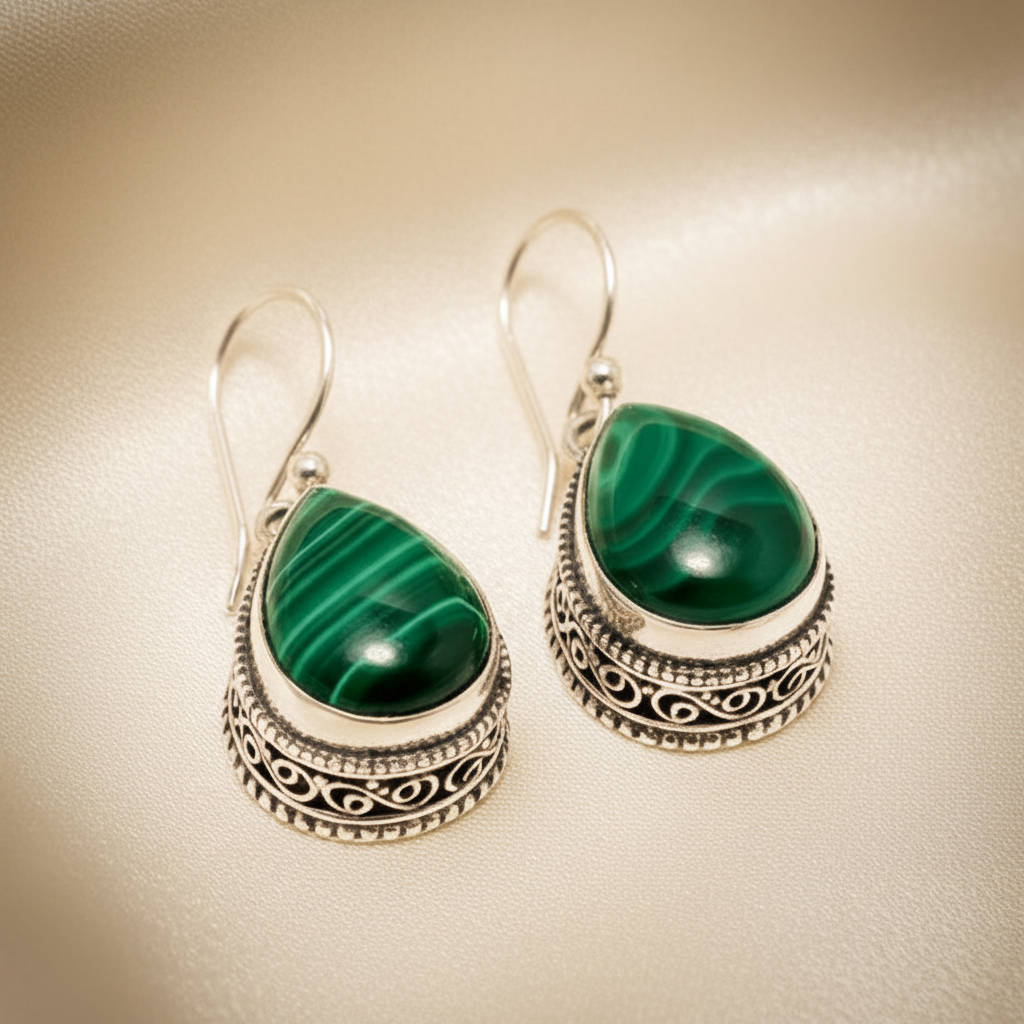 Montecito Malachite Sterling Silver Drop Earrings – Green Statement Earrings