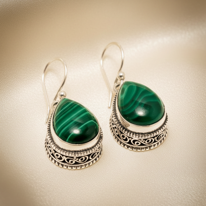 Montecito Malachite Sterling Silver Drop Earrings – Green Statement Earrings