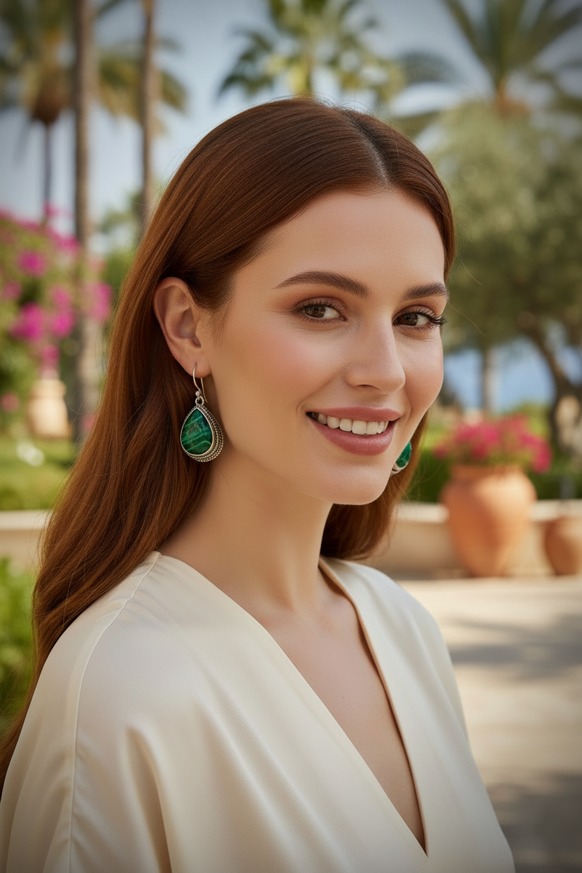 Montecito Malachite Sterling Silver Drop Earrings – Green Statement Earrings