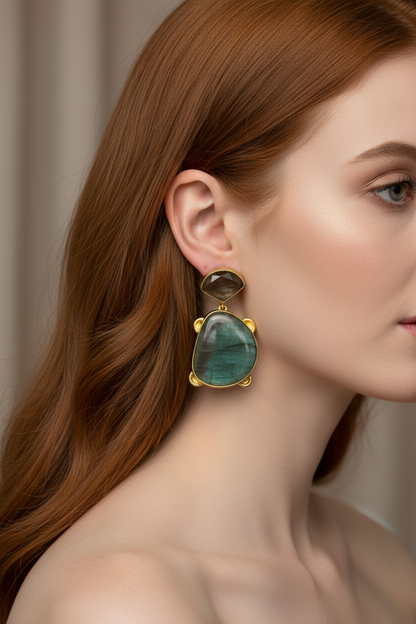 Green Amethyst & Labradorite Statement Earrings 2.0”