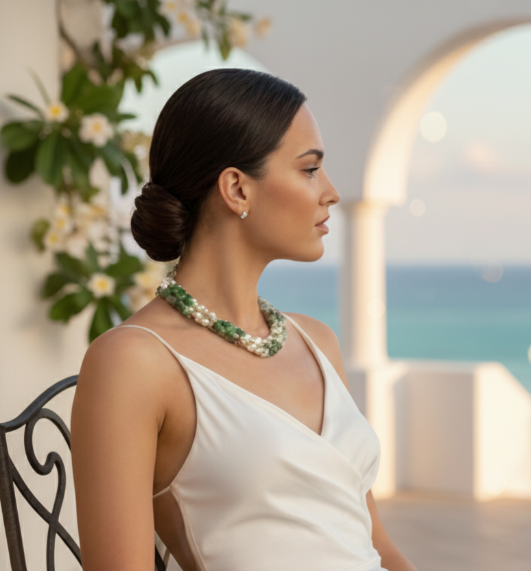 Ibiza Amazonite & Freshwater Pearl Triple-Strand Necklace: Coastal Luxury Statement Jewelry