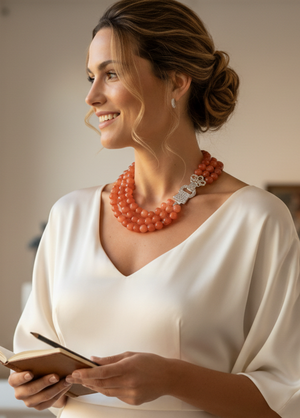 Capri Carnelian Triple-Strand Statement Necklace – AAAA Natural Red Carnelian & Pavé Silver Clasp Luxury Resort Jewelry