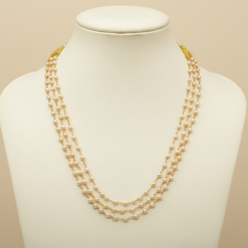 Ibiza Layered Pearl Necklace: One-of-a-Kind Triple Strand Freshwater Pearl - 22K Gold Filled Coastal Luxury Jewelry