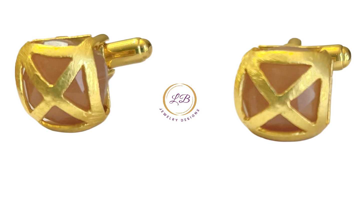Cufflink Set - Criss Cross Orange Moonstone