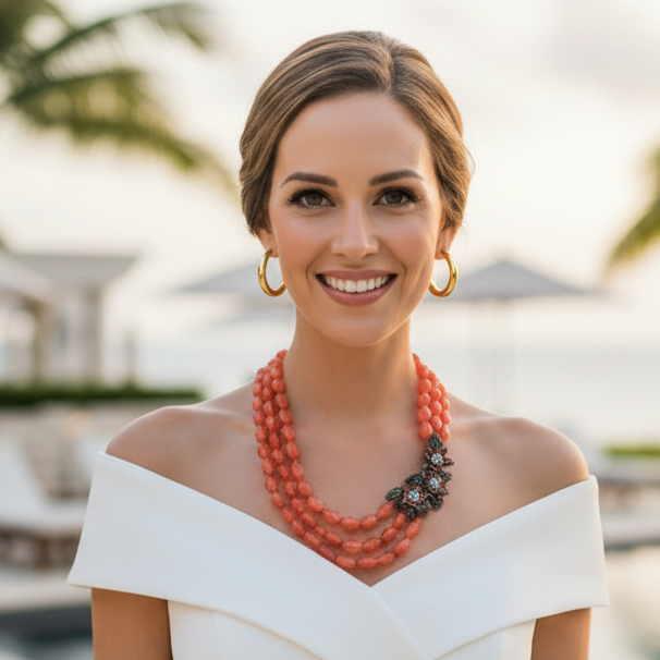 Amalfi Sunset Limited Edition Carnelian Statement Necklace: Multi-Strand Luxury Resort Jewelry