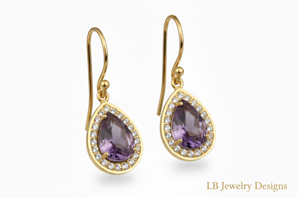 Purple Amethyst & White Topaz Gemstone Earrings 1”