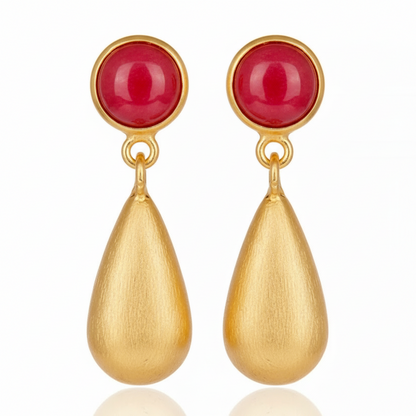 Pink Aventurine 22k Brushed Gold Dangles 1.5”