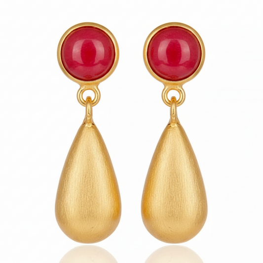Pink Aventurine 22k Brushed Gold Dangles 1.5”