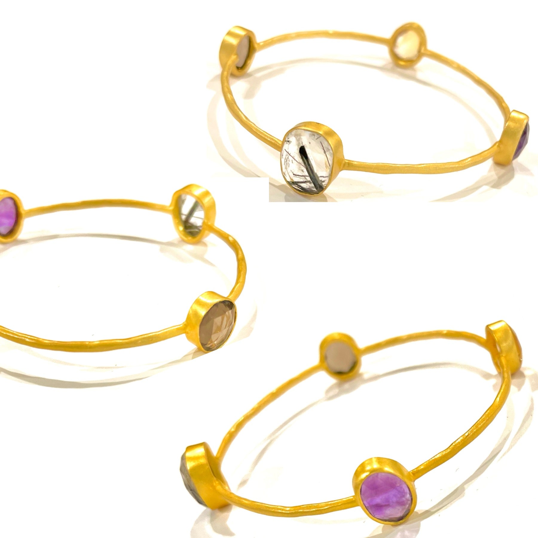 Gold Multi-Gemstone Bangle Bracelet 7.5"