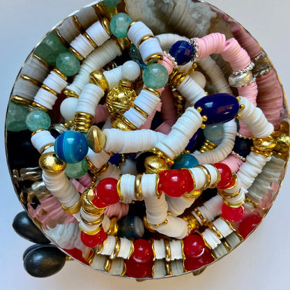 Sporty Banded Beads, 18k Gold Vermeil and White Polymer Heishi Beaded Bracelet