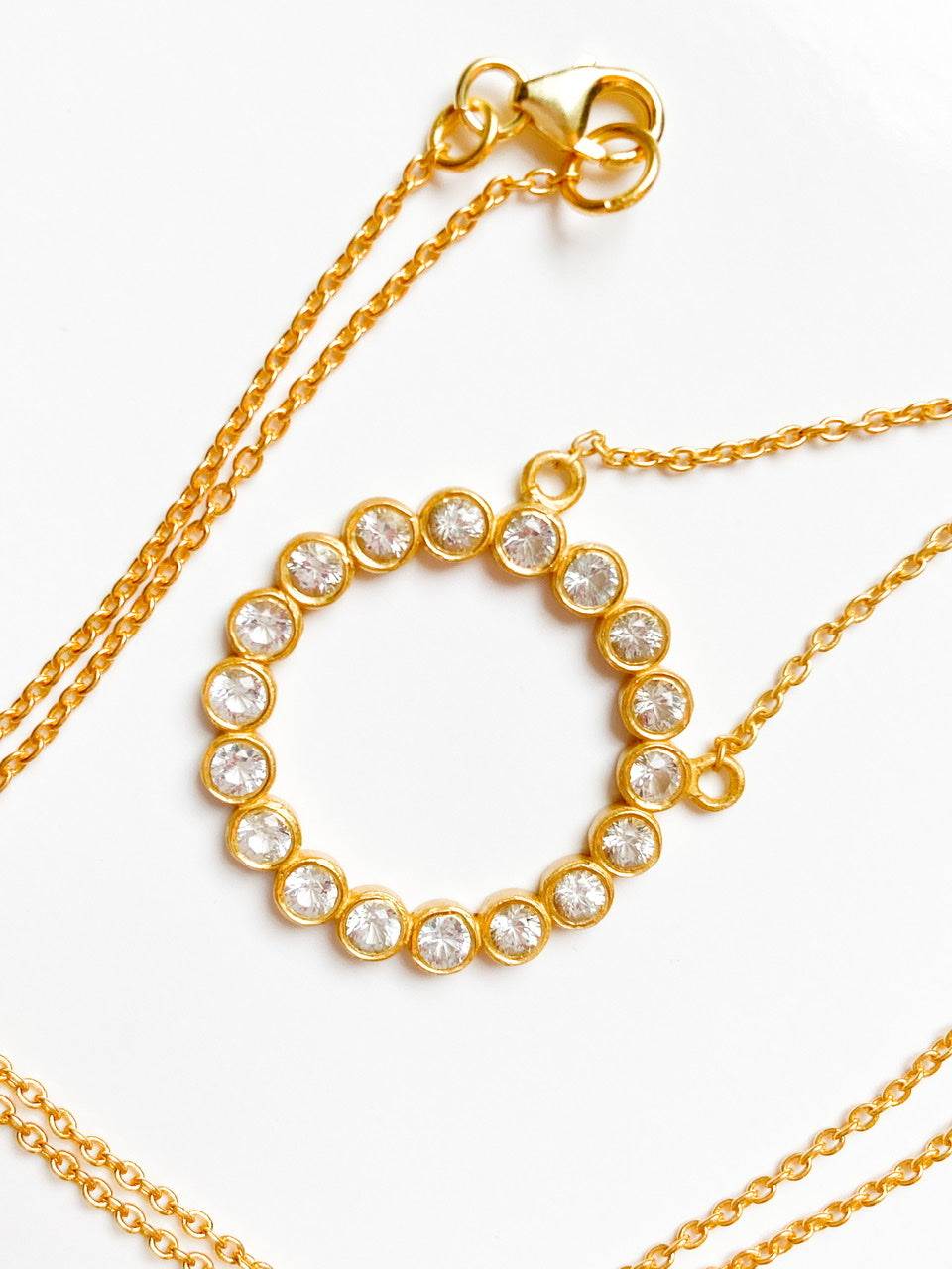 White Topaz 24k Gold Halo Pendant Chain Necklace
