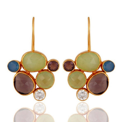 Multi-Colored Blue, Green & Purple Chalcedony Dangle Earrings 1.5"