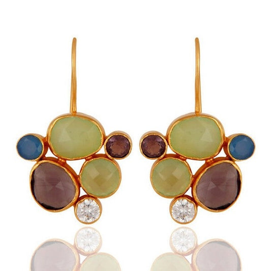 Multi-Colored Blue, Green & Purple Chalcedony Dangle Earrings 1.5