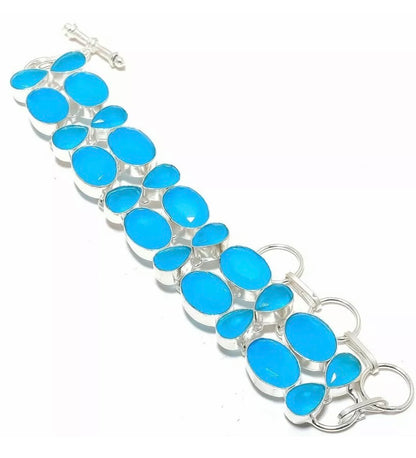 Capri Sky Blue Onyx & Sterling Silver Statement Bracelet | One of a Kind Coastal Luxury