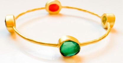 Timeless Gold Vermeil Multi-Gemstone Bangle Bracelet 7.5”