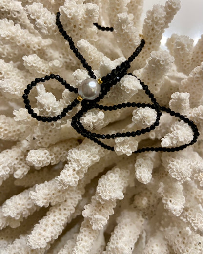 Black Spinel Gemstone Pearl Drop Necklace 18"