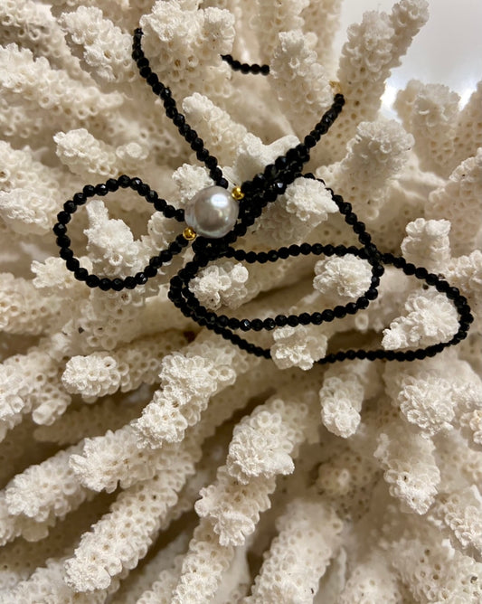 Black Spinel Gemstone Pearl Drop Necklace 18